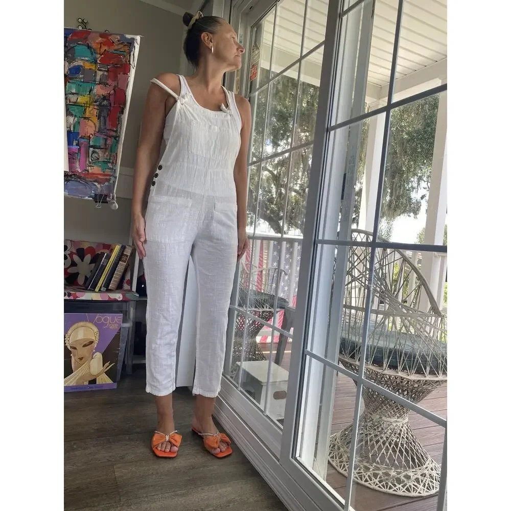 LSPACE Freya Cover-Up Jumpsuit Women’s Cotton Beach Swimwear White S P